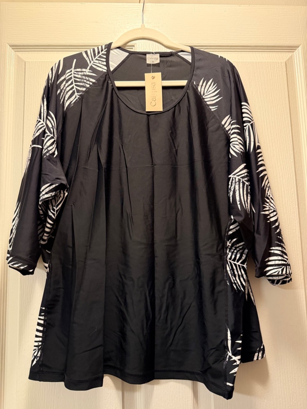 Coco Reef Black & White Palm-Print Women's Swim Coverup Tunic